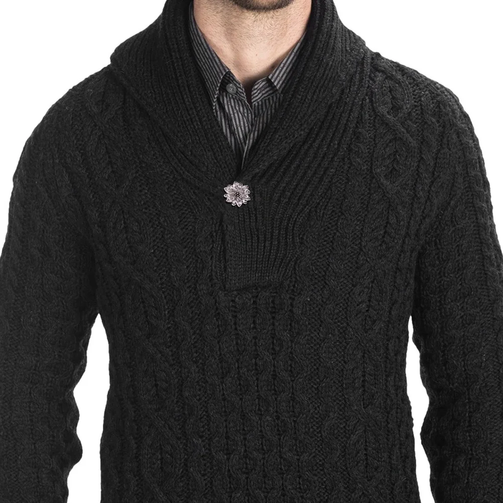 جوفاء منحوتة زهرة نمط سترة كليب تصفيح الفضة القديمة لهجة أنيقة للسترات سترات البلوزات شالات خفيفة الوزن #4