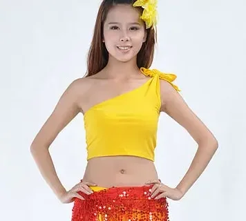 Women's Belly dance costume Crystal Cotton tops belly dancing clothes single shoulder top dance wear