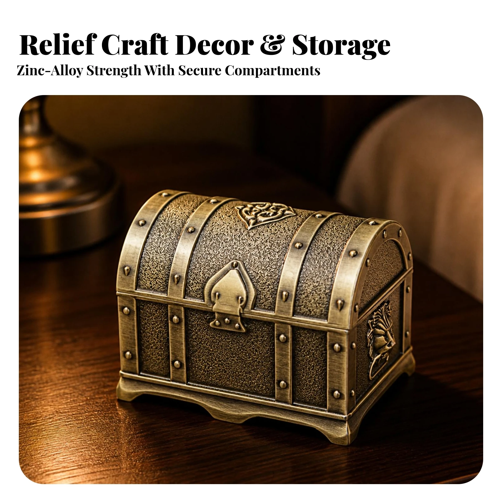 Zinc Alloy Jewelry Box Sturdy Small Chest Jewelry Box Decorative Retro for Vanity, Dresser