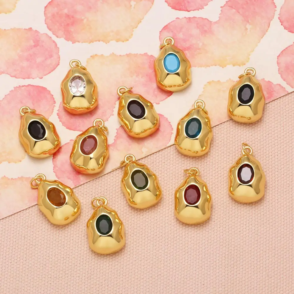 OCESRIO Birthstone Oval Pendant for Necklace Copper Gold Plated Irregular Pebble Charm for DIY Jewelry Making Supplies pdta378