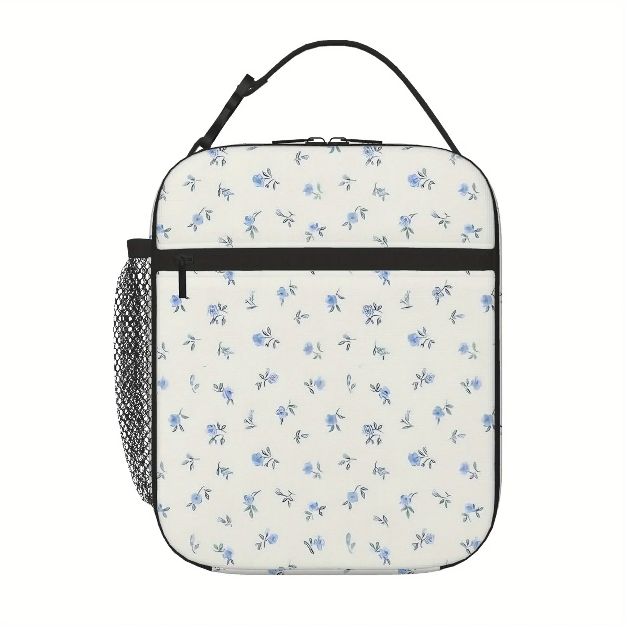 1pc Printed Fabric with Blue Floral Pattern Thermal Bag Insulation Tote, No Food Contact - Suitable for Home, Restaurant, Office