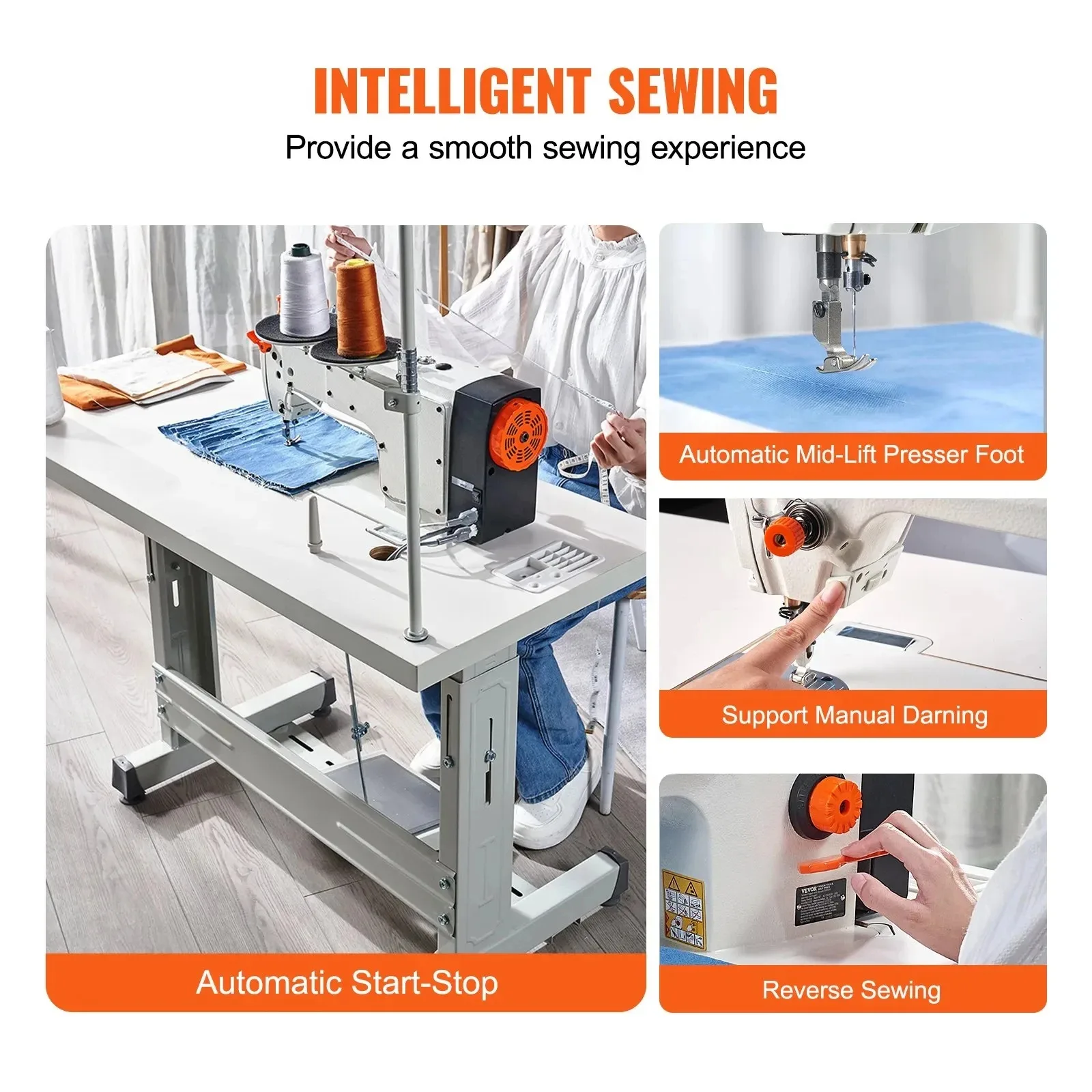 

SIHAO 550W Industrial Lock Stitch Sewing Machine, Servo Motor 5000SPM for Leather Canvas, Digital Control Panel with Worktable