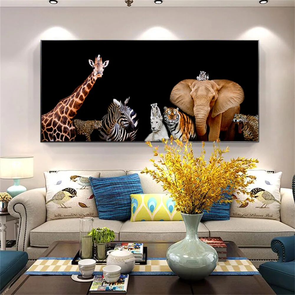 

African Wild Animals Modern Canvas Painting Posters and Prints A Group of Animals Wall Art Picture for Living Room Home Decor