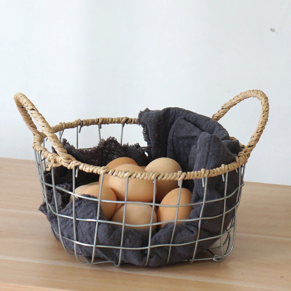 

Snack Storage Baskets Metal Organizer Kitchen Fruit Handles Egg Holder Wire Mesh Pantry Large Capacity Multifunctional Solution