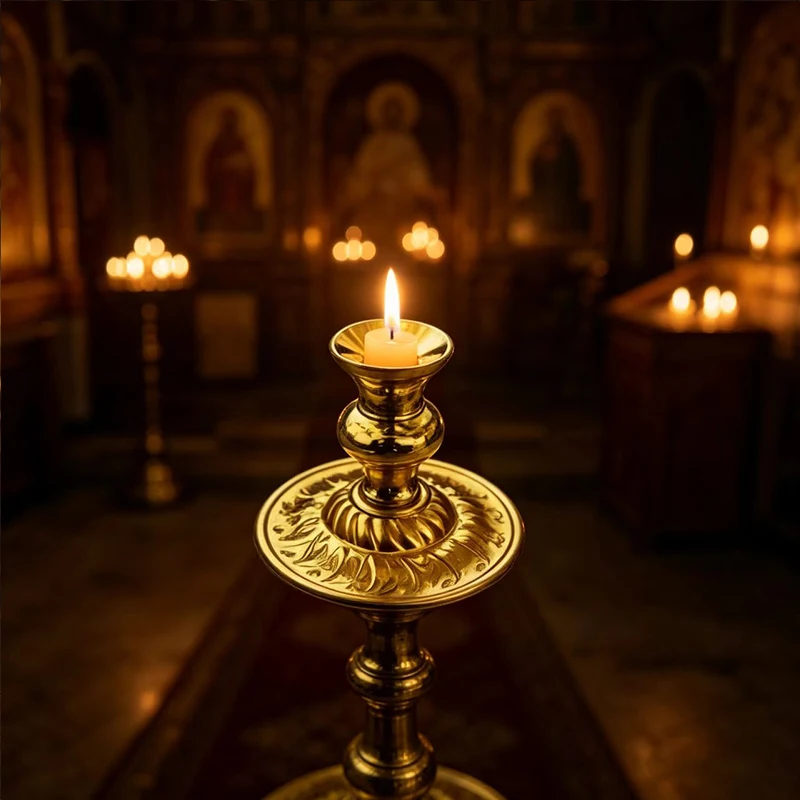 Porte-bougie orthodoxe miniature plaqué or vintage pour la liturgie de l'église, l'autel domestique, la prière, la dévotion, cadeau religieux chrétien, décoration.