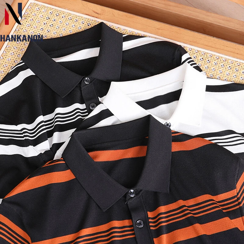 

Men's Short-sleeved Striped Polo Shirt, Suitable for Daily Work Attire in The Summer. A Business Casual Knit Sweater for Men.