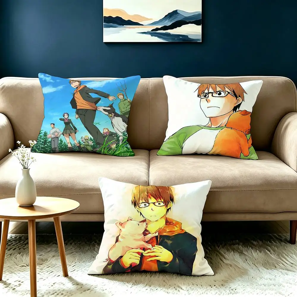 Classic Anime S-Silver Spoon Square Double-Sided printed Pillow Case Bedroom Bedside Pillow Sofa Cushion Cover