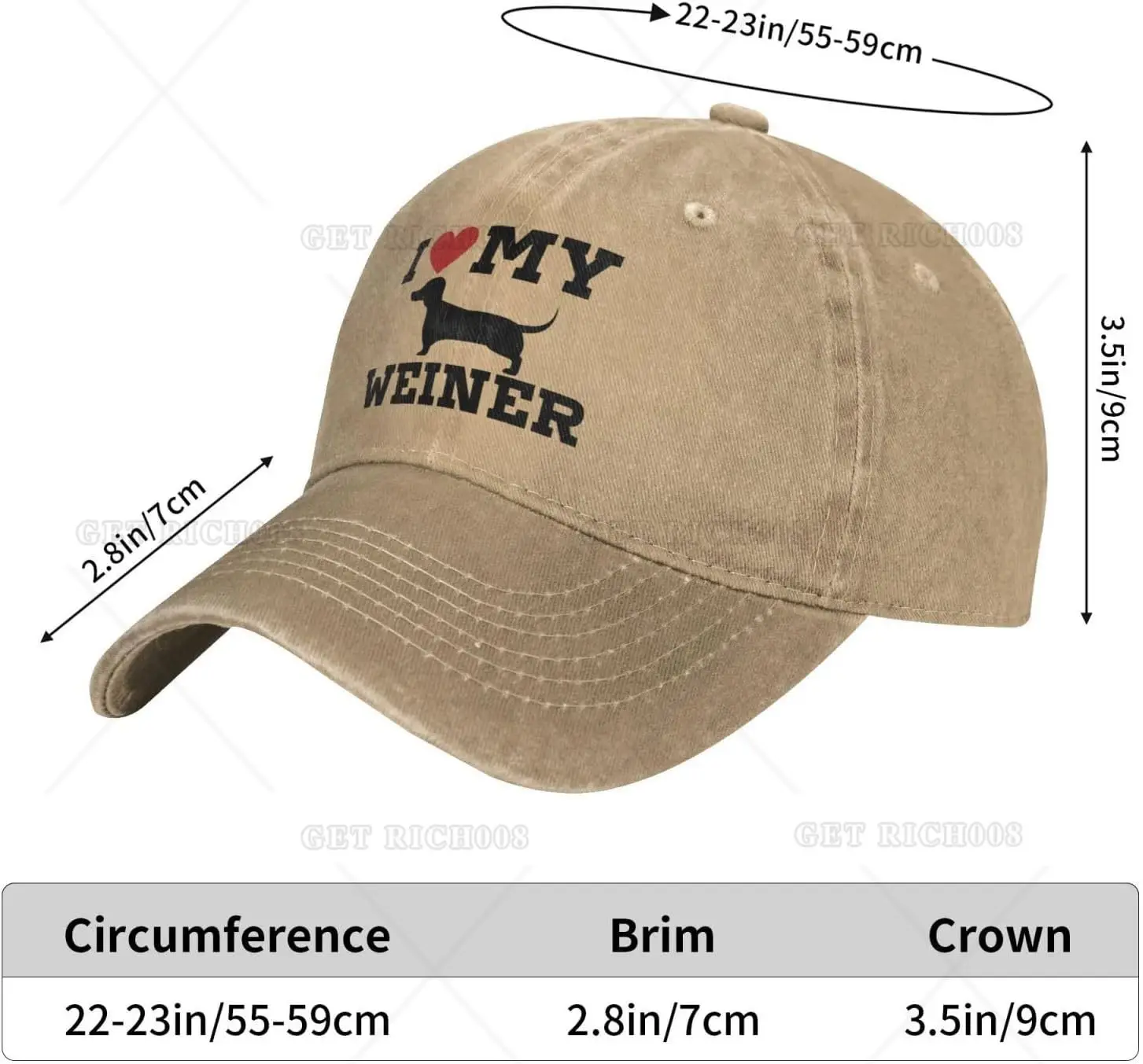 Me encanta mi sombrero Weiner, me encanta mi gorra de perro Weiner, gorra de béisbol para hombres y mujeres, gorra de camionero ajustable, sombrero de vaquero