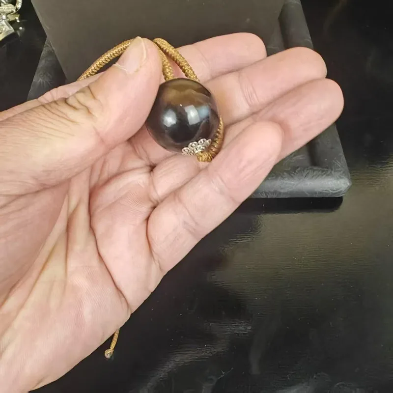 Natural Round Banded Agate Ball Pendant Necklace Unisex Hand Braided Rope Vintage Ethnic Gemstone Boho Jewelry Gift