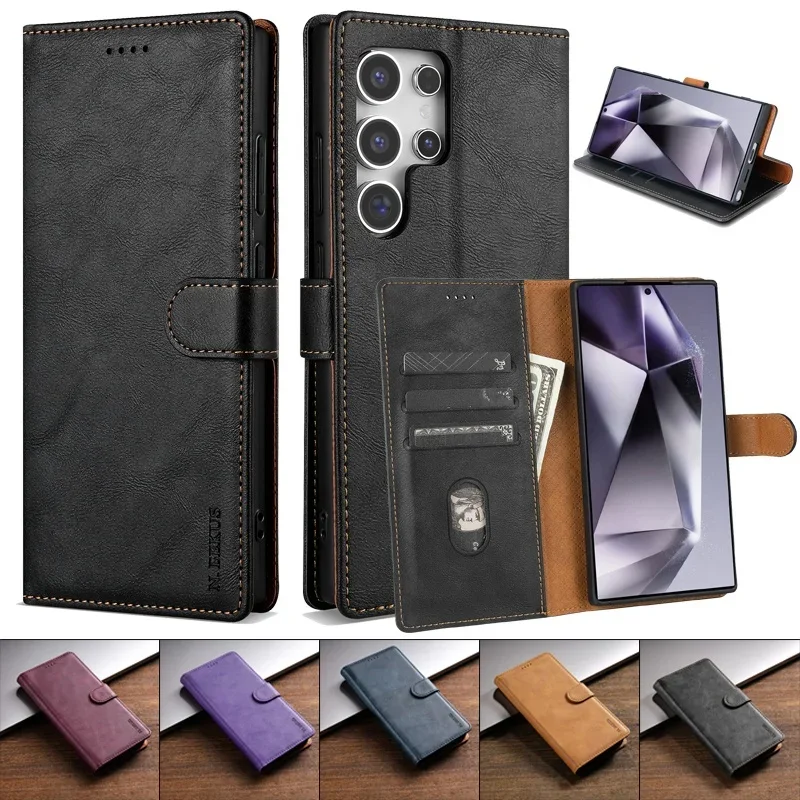 Business Leder Handyhülle für Samsung Galaxy S26 Ultra S25 S24 S23 Ultra S22 S21 FE S20 Plus Flip Book Card Wallet Cover Etui