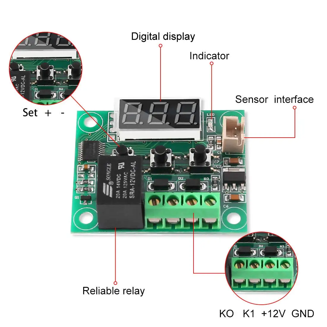 W1209 DC 12V Heat Cool Digital Thermostat Temperature Controller Miniature Thermostat Temperature Control Switch Panel