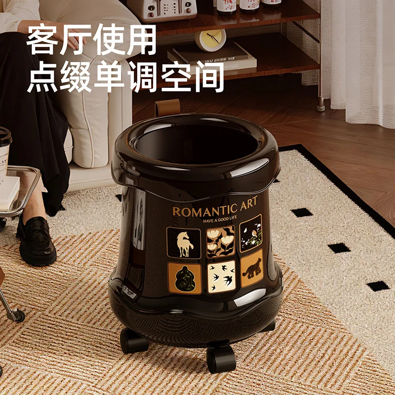 Household trash can high-end sense light luxury living room with wheels large capacity kitchen removable waste basket