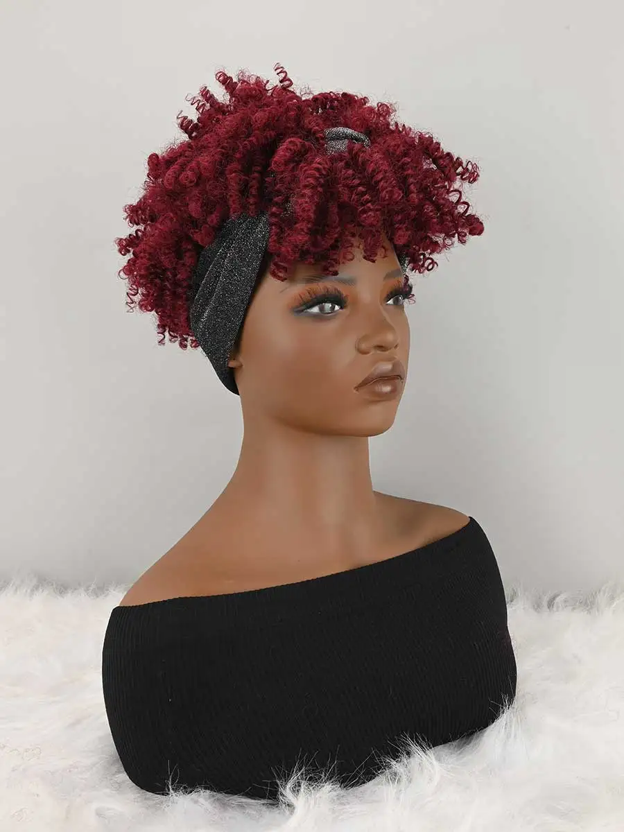 Headband Wigs For Women Afro Kinky Curly Wig With Synthetic Short Hair Wigs With Headband Attached Headwrap Wigs Kinky - Image 2