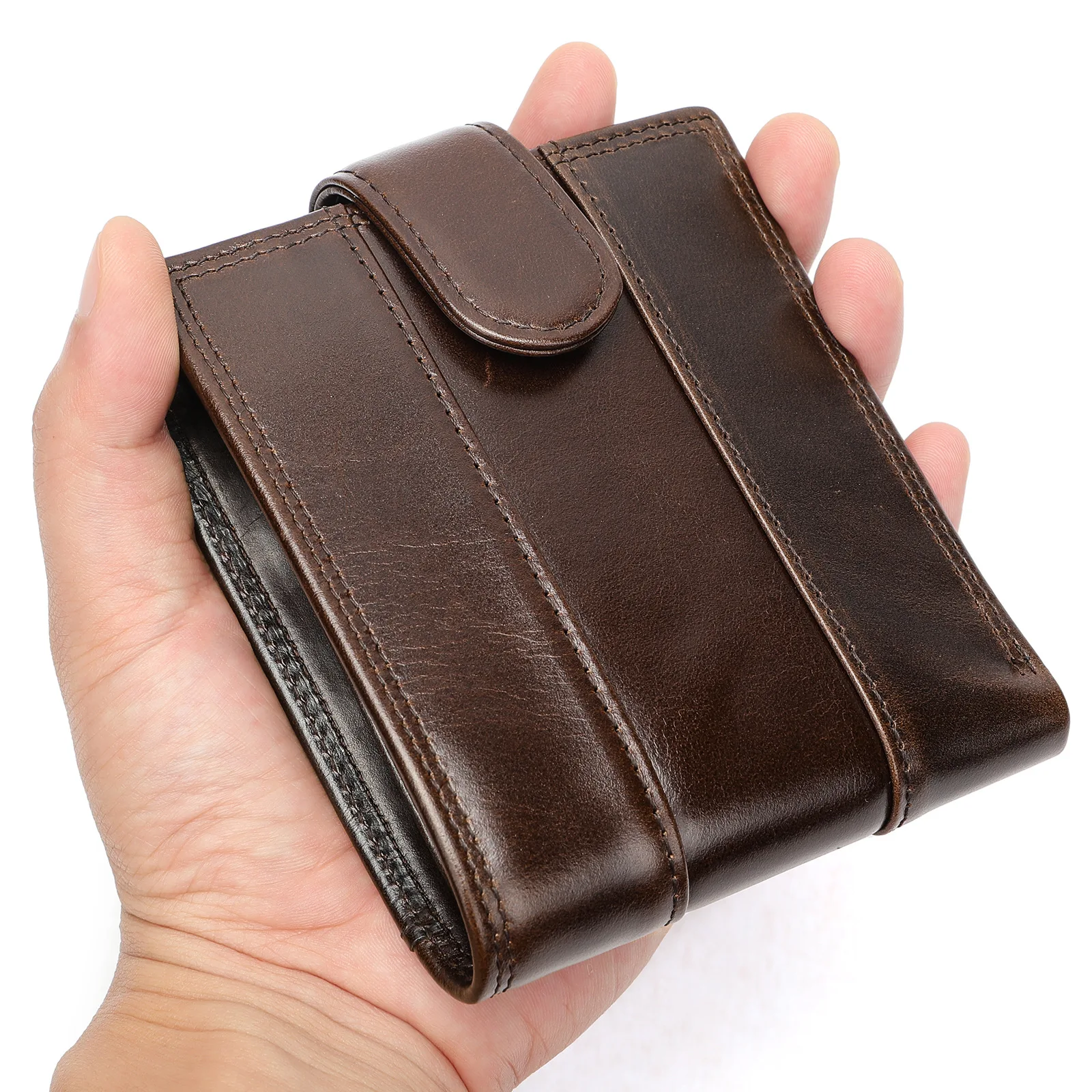 Vintage Men's Leather Wallet with Multiple Card Slots and Large Capacity