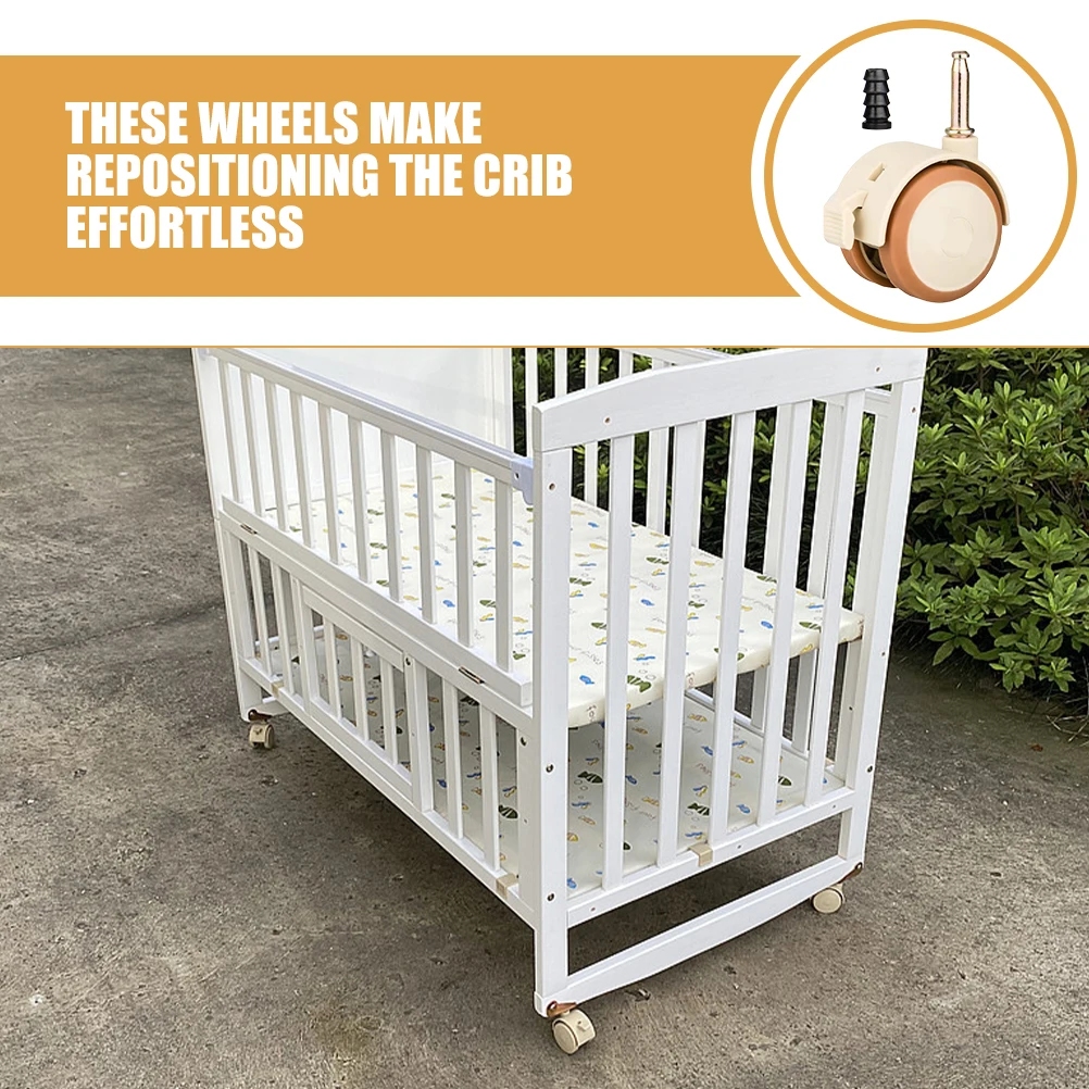 4개 무소음 아기 침대 바퀴 잠금 브레이크 캐스터 유아용 카트 바퀴 세트 침대 프레임 액세서리 아기 침대 의자 캐스터