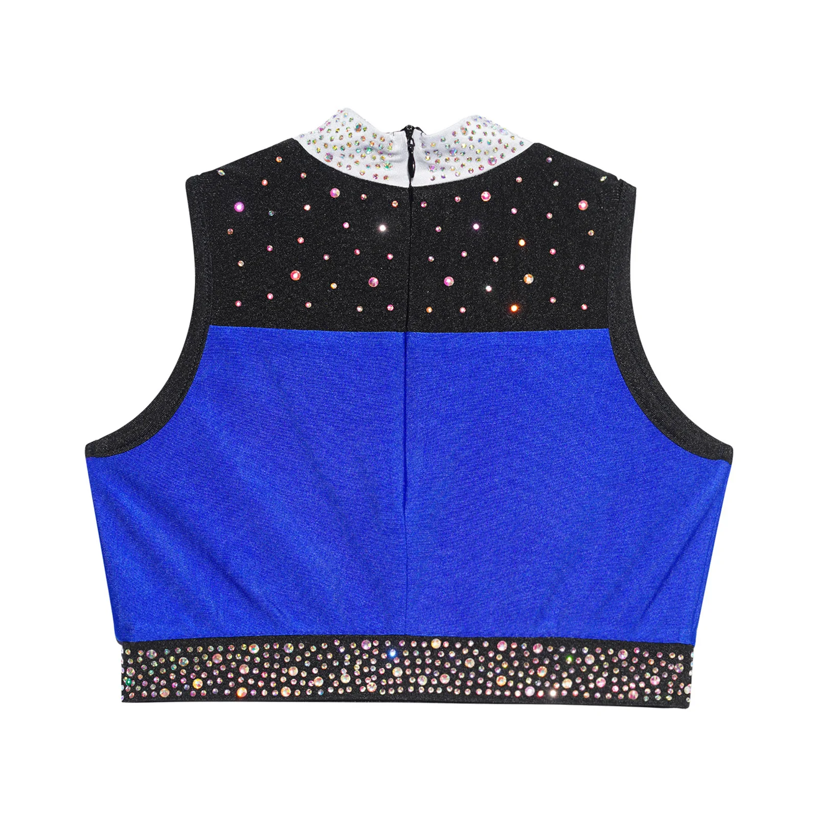 Strój do tańca lirycznego i współczesnego dla dziewcząt, bez rękawów, kamizelka gimnastyczna, do łyżwiarstwa figurowego, brokatowy, z dżetami, krótki top, odzież taneczna