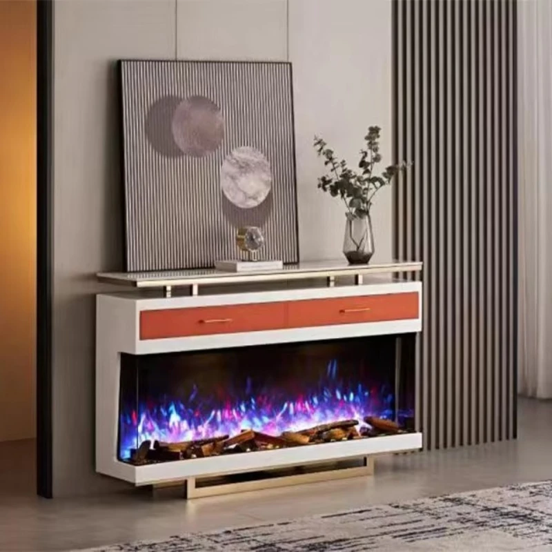 Luxury Modern Indoor Freestanding Electric Fireplace TV Stand Wooden Light Emitting Diode Light Heating Remote Control Home