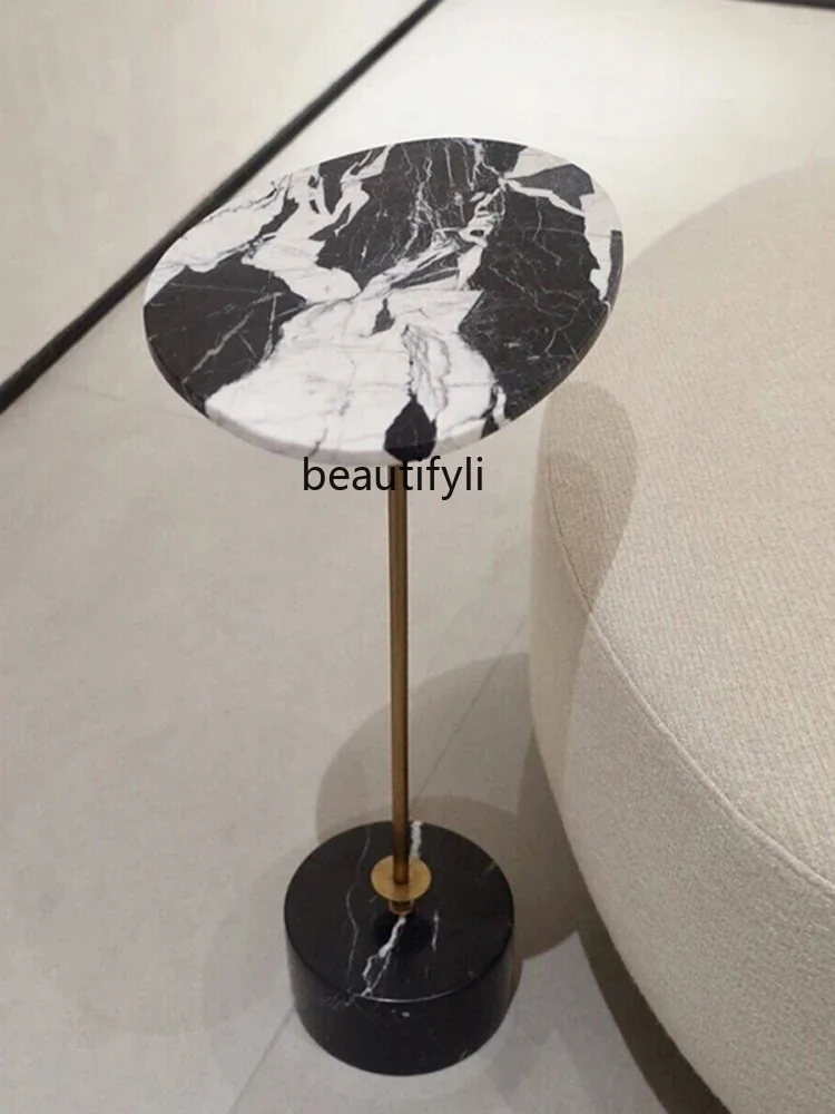 

Nordic Natural Marble Sofa Side Table Designer Light Luxury Creative Black Small Apartment Home Corner Table