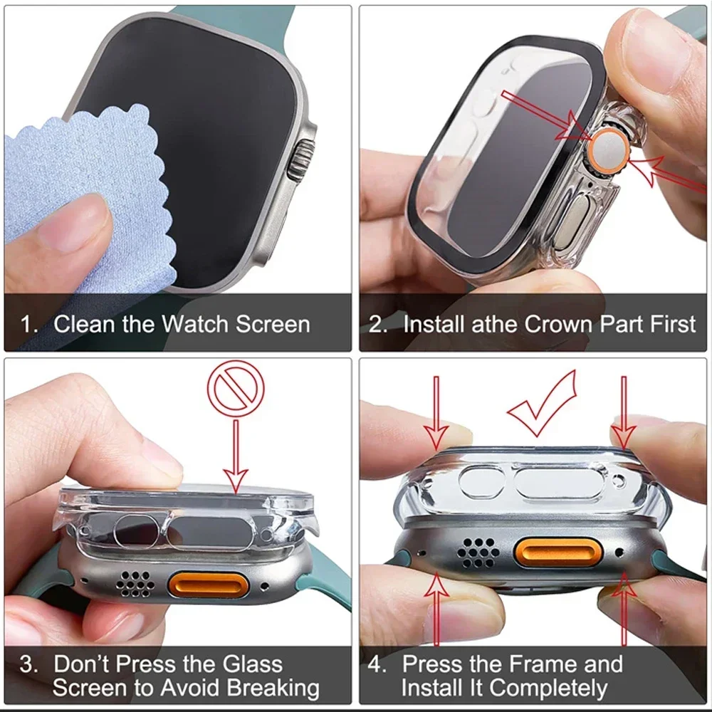 Vetro + custodia per Apple Watch Ultra 49mm PC Paraurti + protezione schermo Scatola di lusso temperata Cover per Apple Watch Ultra 2 Accessori