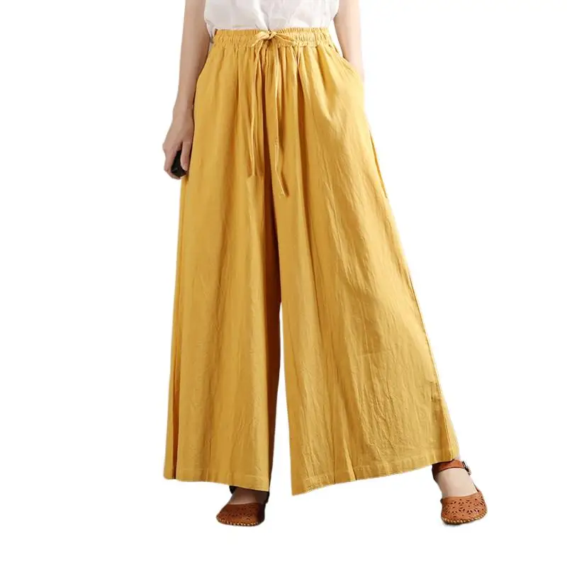 2026 Spring Fashion Wide Leg Pants for Women High Waist Cotton Linen Palazzo Casual Loose Trousers Vintage Flare Pants Big Size