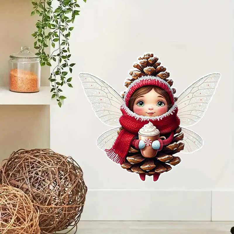 Pinecone Fairy Christmas Wall Sticker Kids Room Decoration Mural Self-adhesive Bedroom Home Wallpaper Nursery Decor Decals M1447