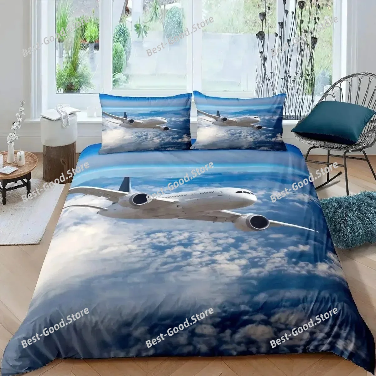 Boys Airplane Duvet Cover Set Children Teens Aviation Aircraft Runway Bedding Set 3D Airplane Cover Room Decortion For Adults