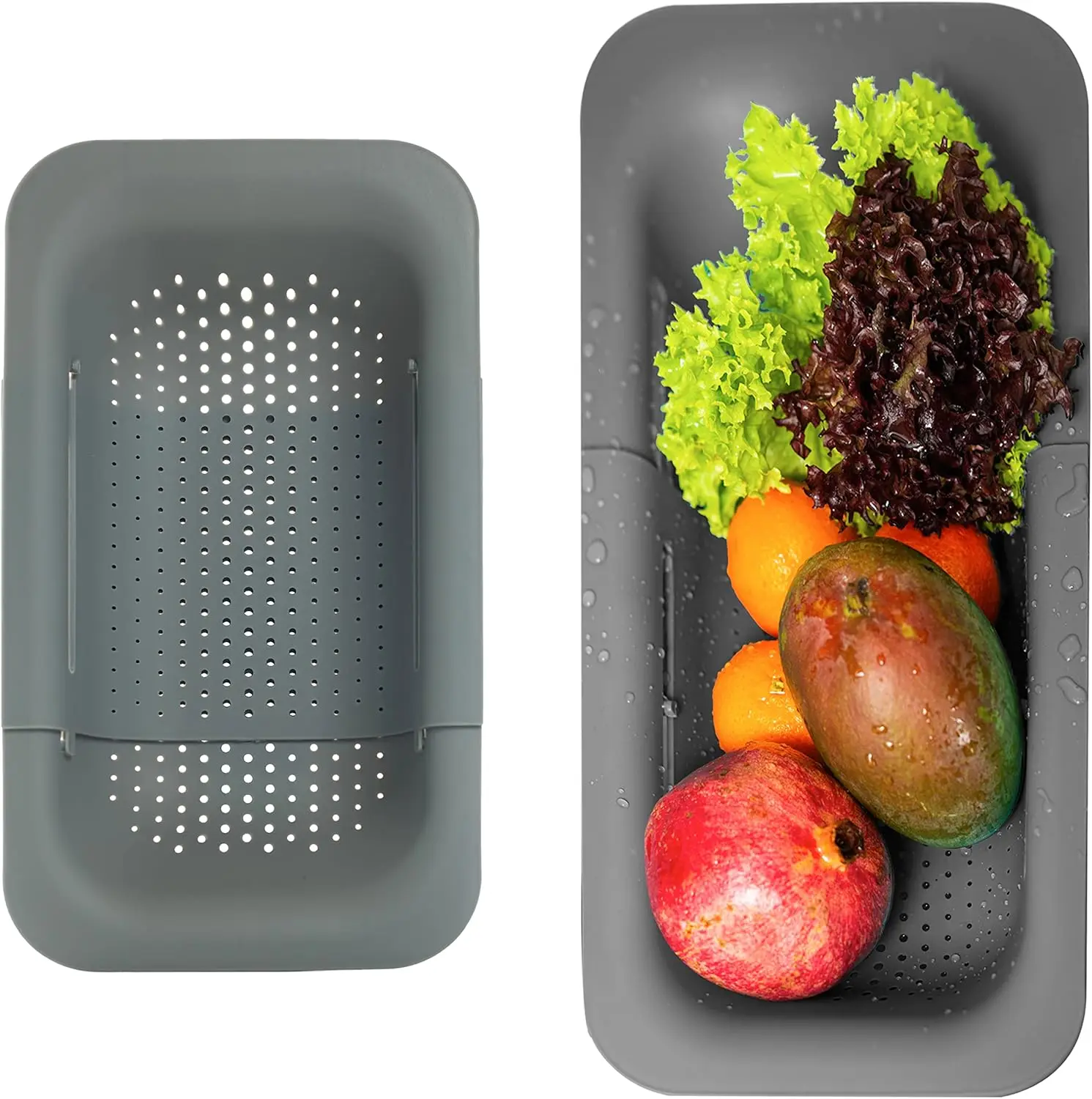 

Collapsible Over the Sink Colander Strainer Basket, Extendable 8x14-19 Inch Size for Easy Storage and Use