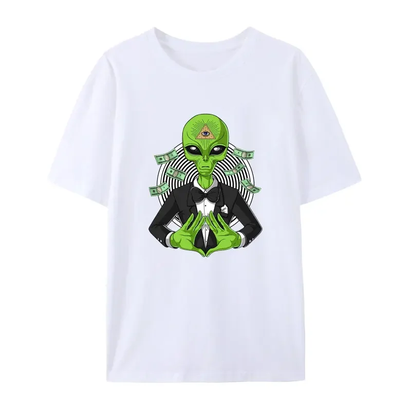 Classic Vintage Space Alien Illuminati Funny Graphic T Shirts for Woman Street Fashion Harajuku Short Sleeve Tshirt Tops Y2k