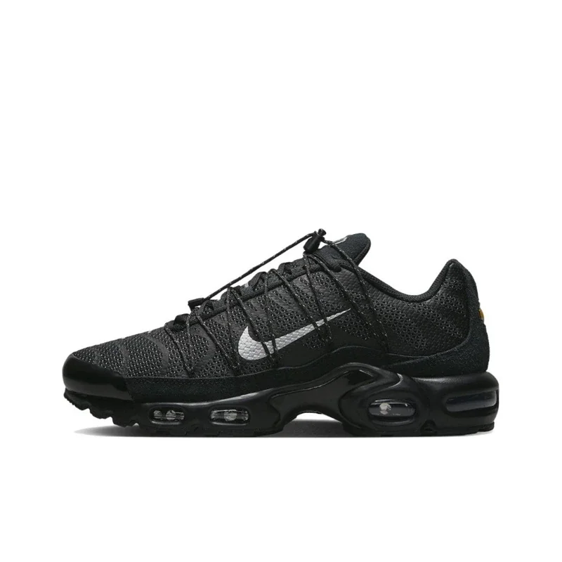 Nike Air Max Plus Men's Running Shoes Fabric Classic Logo Shock-absorbing Anti-slip Wear-resistant Low-top Casual, Trend, Black