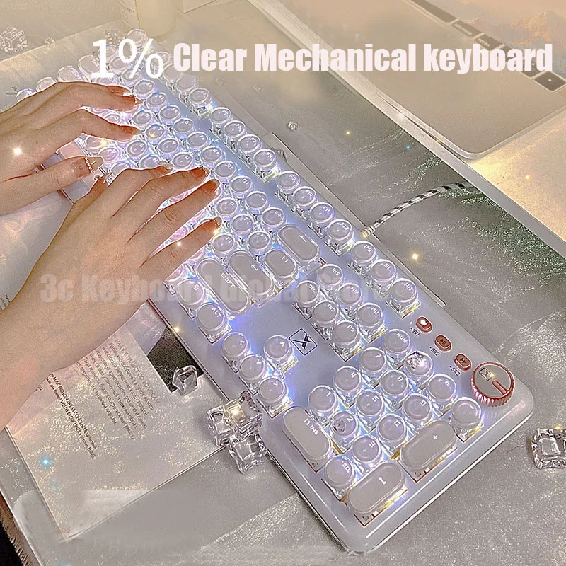

Crystal Transparent Mechanical Keyboard 104 Keys Office Game Typing Dedicated High Appearance Level Wired Keyboard Teclado