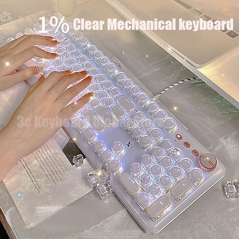 Crystal Transparent Mechanical Keyboard 104 Keys Office Game Typing Dedicated High Appearance Level Wired Keyboard Teclado