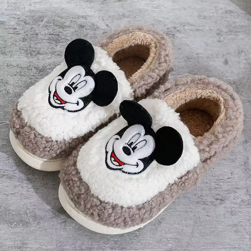 Disney Children Cotton Slippers Winter Boys Cartoon Mickey Minnie Mouse Print Keep Warm Girls Indoor Bedroom Home Shoes 30-35