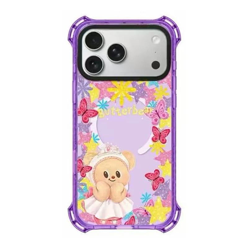 Cartoon Yellow Bear 4 Corner Magnetic Protective Phone Case Cover for IPhone 15 16 17 Pro Max Case for IPhone 17Pro