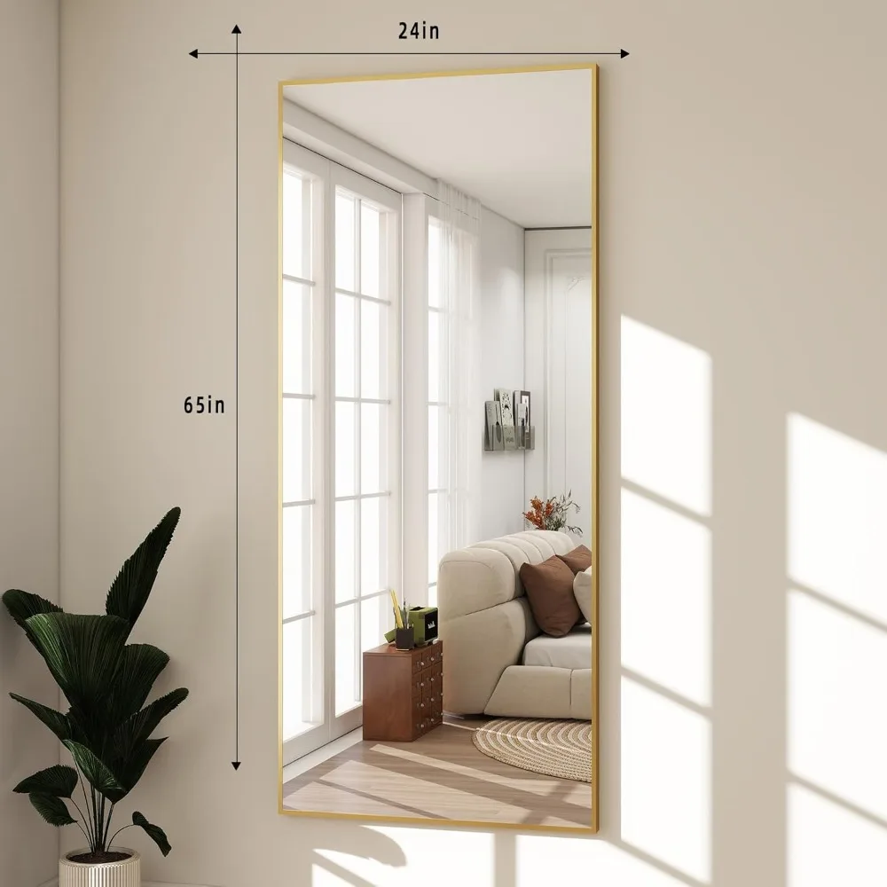全身鏡 65x24、アルミニウム合金フレーム、飛散防止強化ガラス、全身鏡スタンド
