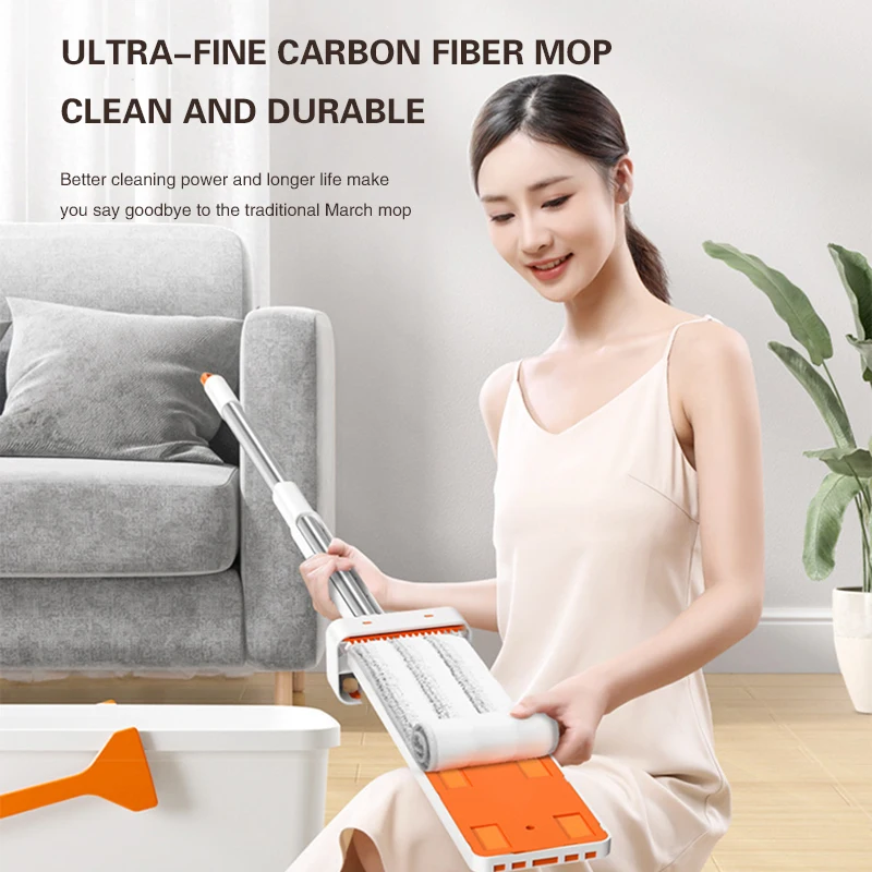 

38/42Cm Flat Mop Without Hand Washing Microfiber Floor Squeeze Mop Wet Dry Absorbent Mop for Home Cleaning Floors Tiles Tools