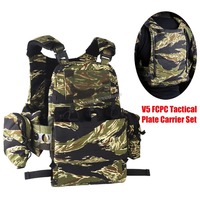 Tactical Plate Carrier Set Ferro V5 FCPC Hunting Vest Tiger Pattern Camouflage Body Armor Airsoft MOLLE Triple Magazine Pouch