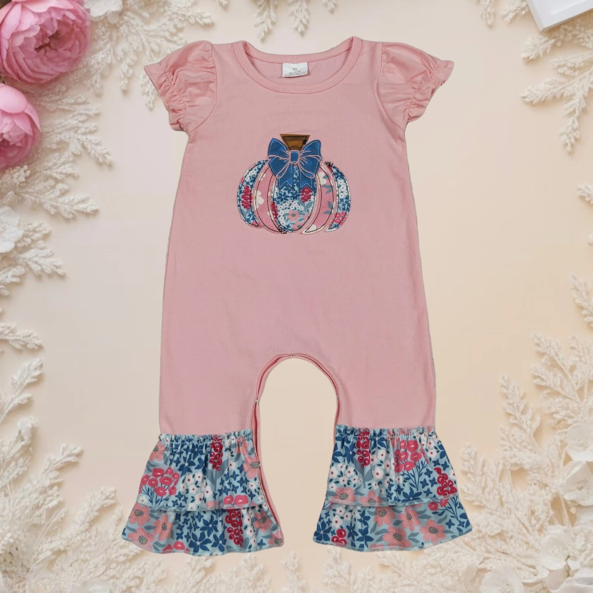 

Newborn Baby Clothes Infant Girls Rompers Short Sleeves Crewneck Pumpkins Embroidery Overalls Jumpsuit Playsuit Toddler Clothing
