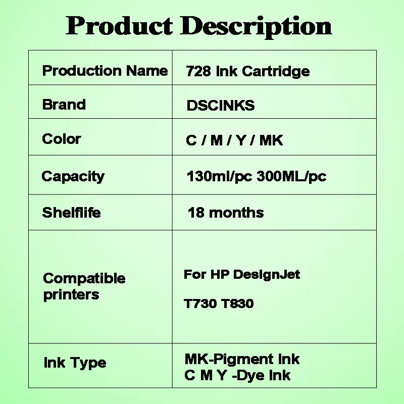 Imagem -02 - Cartucho de Tinta Compatível para Impressora hp Designjet T730 e T830 Alta Qualidade Preço de Fábrica 728 728xl 300ml e 130ml