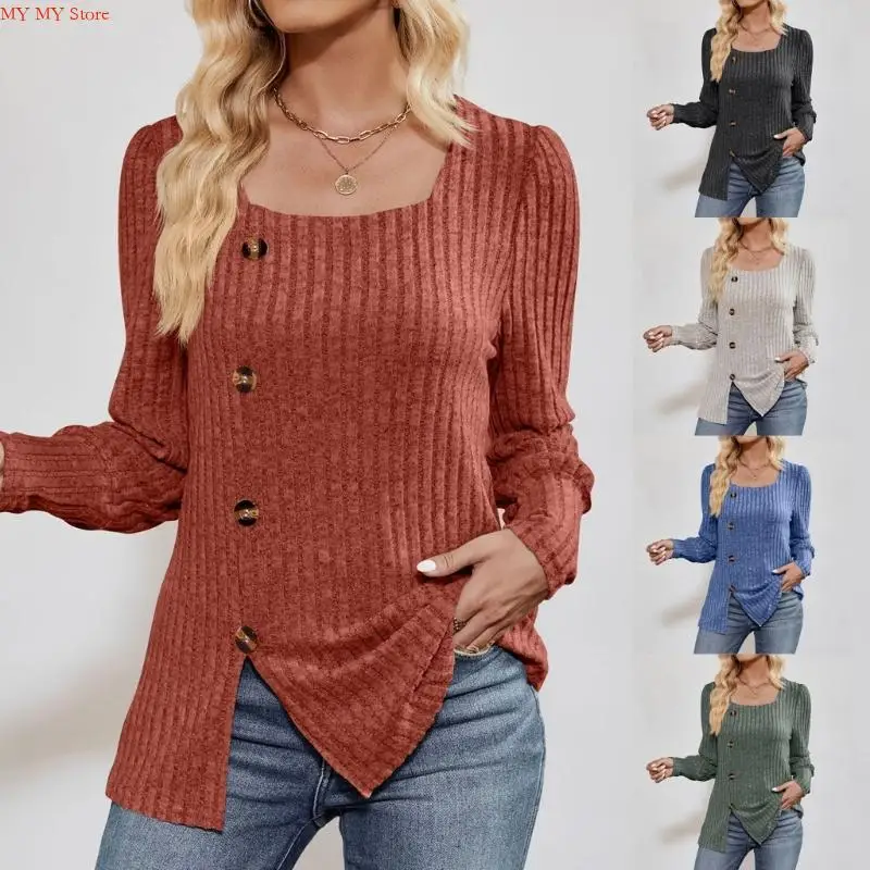 

Fashionable Square Neck Bubble Long Sleeve Sweater Soft Polyester Comfortable Tops For Daily Wear And Casual Occasion