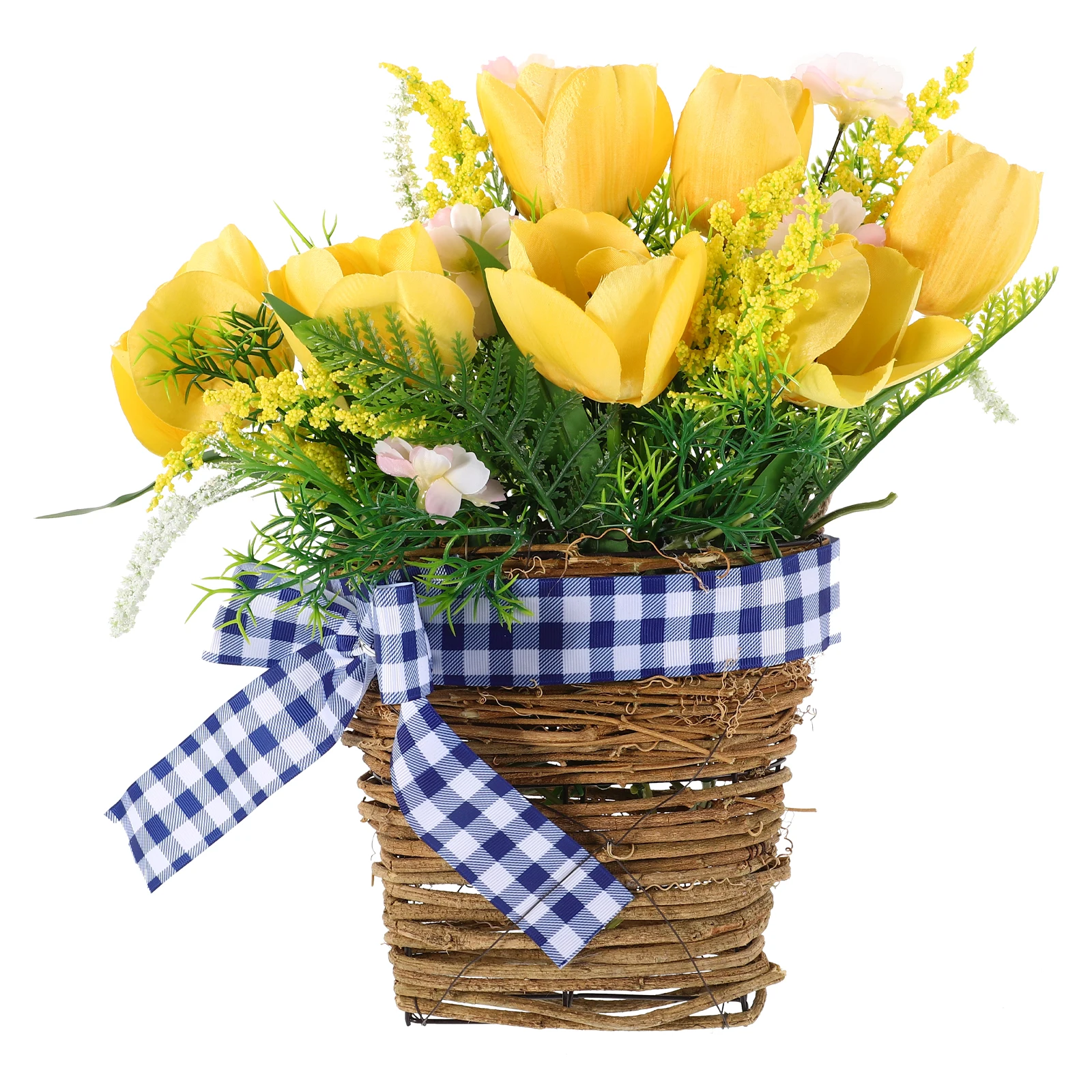 

Artificial Flower Basket Realistic Tulips Yellow Decor Faux Blooming Photography Background Living Room Sofa nament