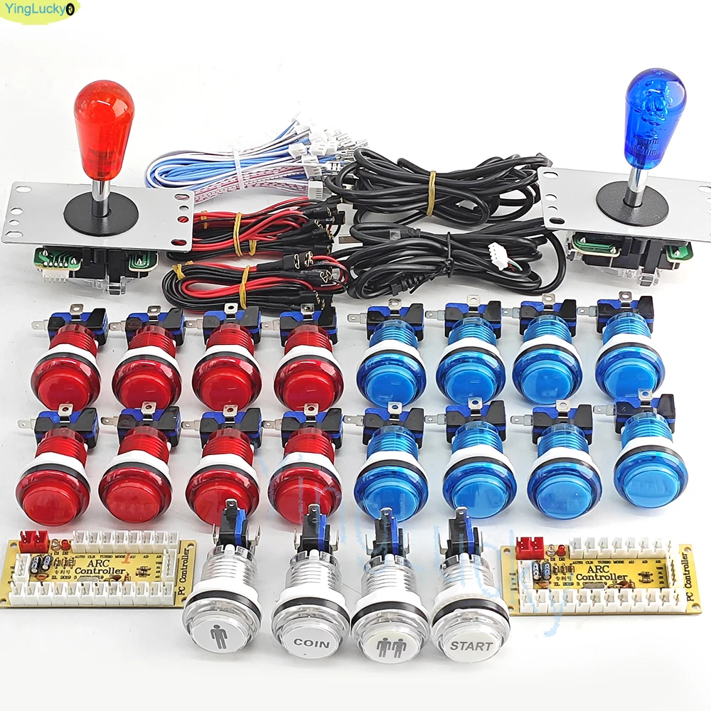 2-speler DIY Arcade Game Kit voor PC Raspberry Pi met LED-drukknoppen Amerikaanse stijl joystick USB-encoderkabels Mame Jamma - afbeelding 1