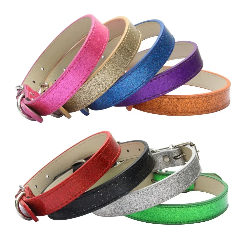 Collare per cani e gatti in pelle scintillante Materiale glitterato Collari con tracolla per cuccioli per cani di piccola taglia media taglia