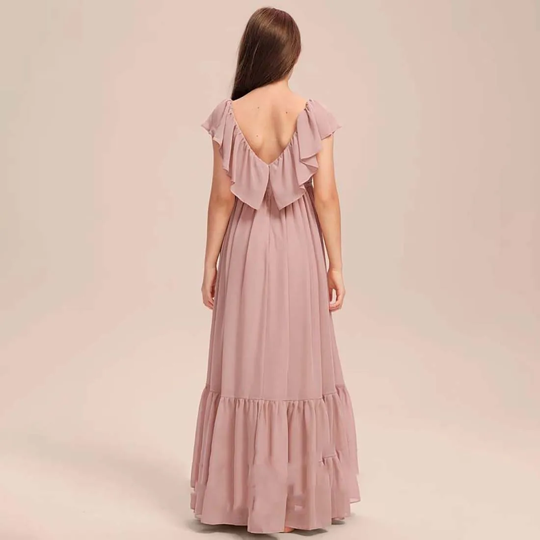 YZYmanualroom Chiffon Junior Bridesmaid Dress With Cascading Ruffles A-line Off the Shoulder Floor-Length 2-15T