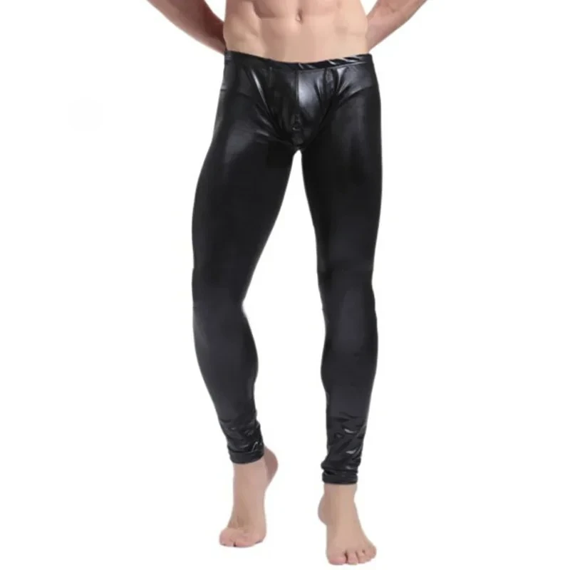 

Мужские сексуальные длинные брюки с высокой эластичностью, черные латексные леггинсы-карандаш из искусственной кожи, брюки с мокрым эффектом, модная облегающая клубная танцевальная одежда для вечеринок