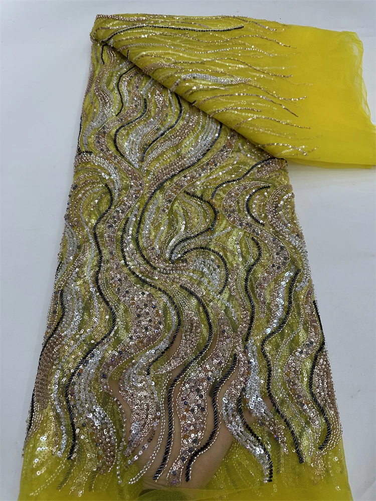 African Sequins Tulle Mesh Lace Fabric Beads 2025 High Quality Lace Nigerian Net Lace Fabrics For Women Party Wedding