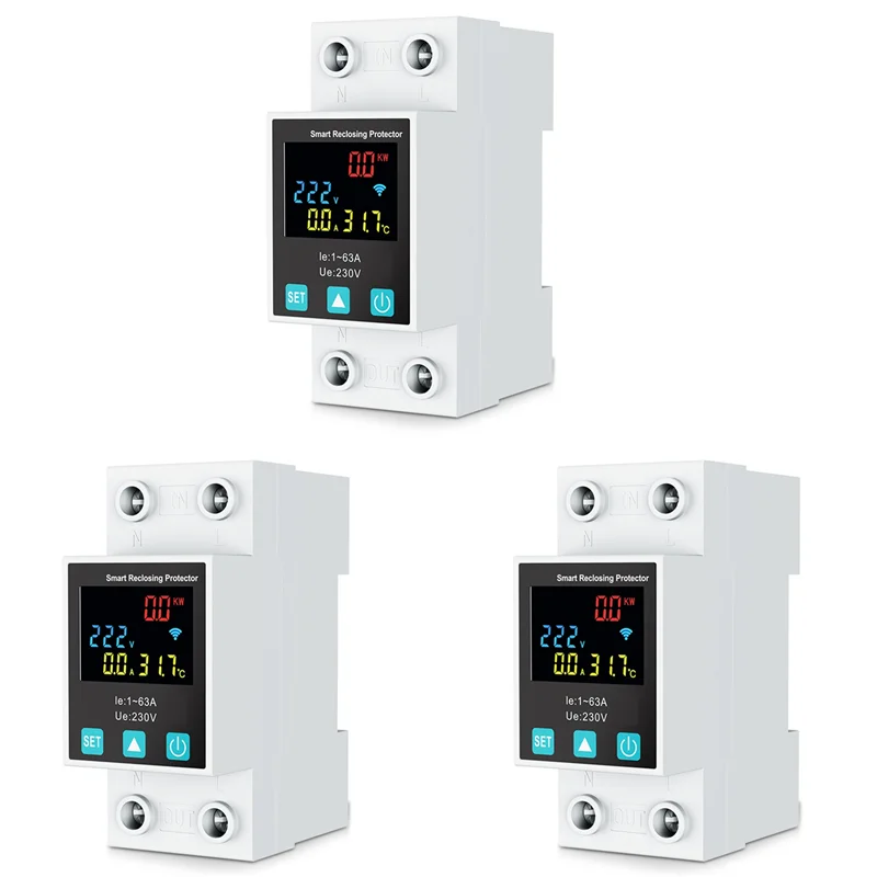 【كابل USB-C】3X Zigbee TUYA 2P/63A قطاع دارة تسرب الأرض أكثر من تحت الجهد حماية حامي التتابع مقياس الطاقة