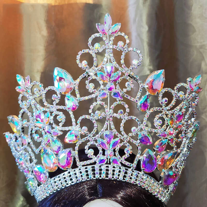 Big European Bride Wedding Crown gorgeous Crystal Large Round Queen Tiaras Miss World Wedding Hair Accessories