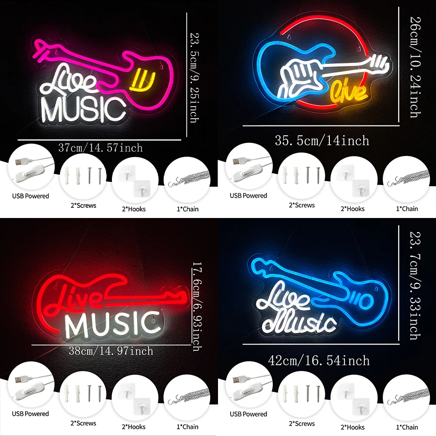 Live Music Series Neon Sign For Wall Decor,Led Neon Light For Bar,Music Studio Decor,Concert,Man Cave,Party,Club,Gifts For Fans