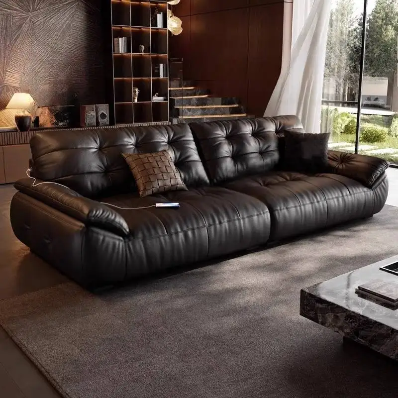 

Sleeper 3 Seater Leather Sofa Black Dark Fantasy Nordic Modern Leather Sofa Modular Floor Divan Muebles Para Hogar Furniture