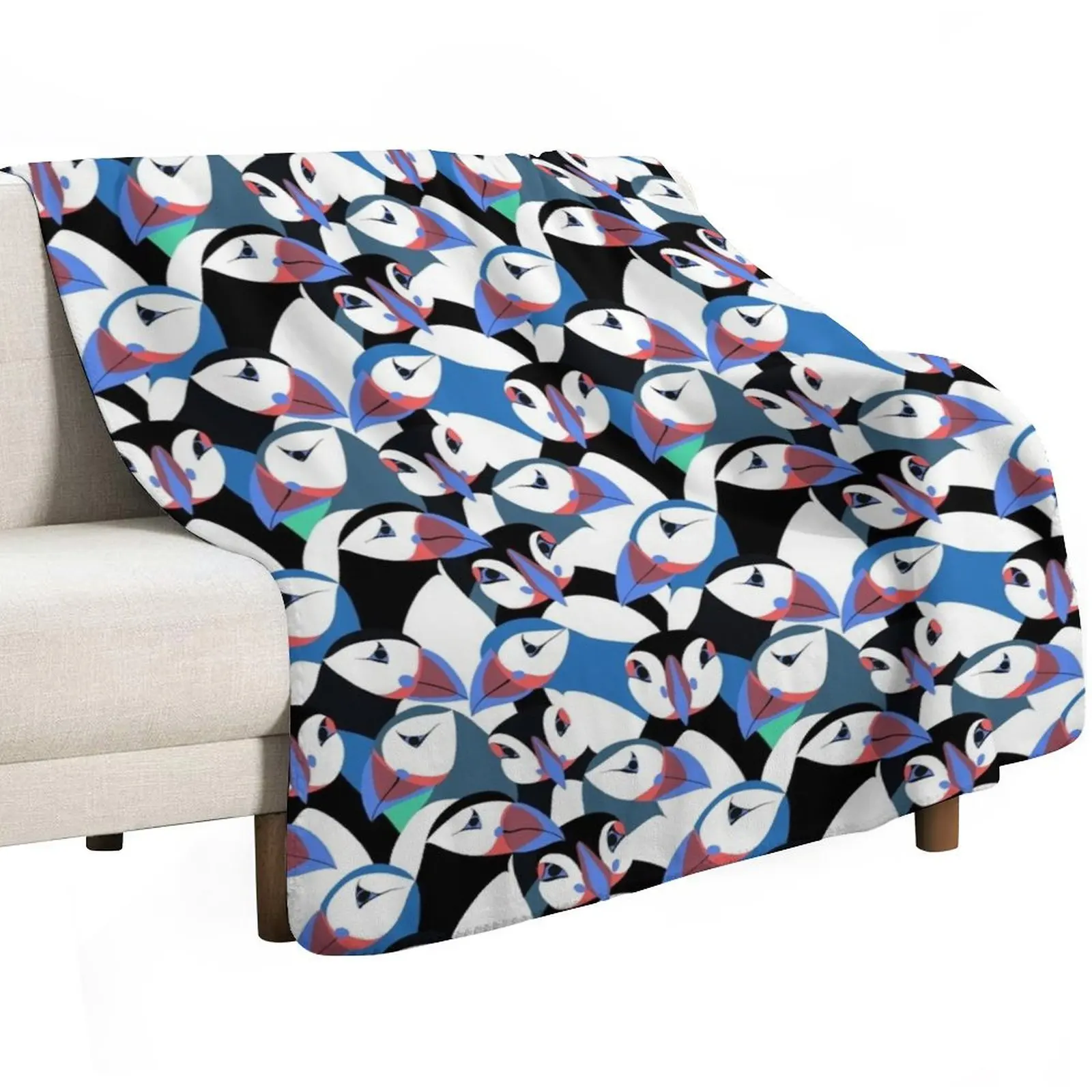 Puffins in bright blue Throw Blanket decorative Decoratives Plush Baby christmas gifts Comforter Blankets